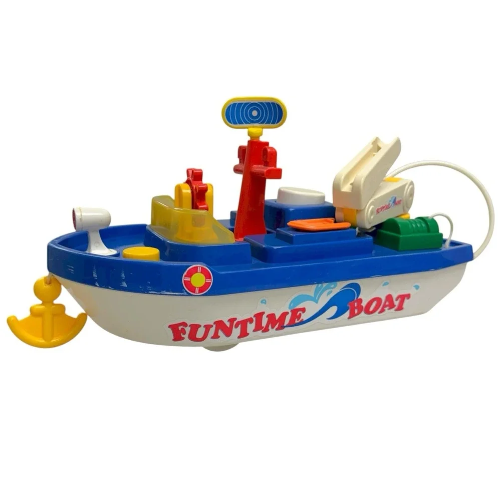 Vintage Playwell Fun Time Toy Boat Rescue Ship Wheels Moving Pieces‎